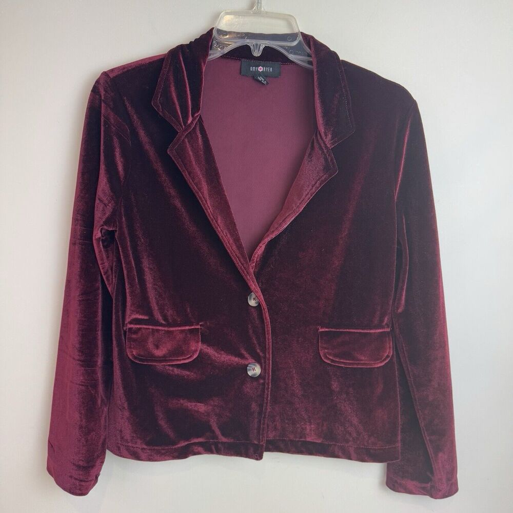 A. Byer Velvet Blazer Deep Red Button Fitted Vintage Dark Romantic Whimsigoth